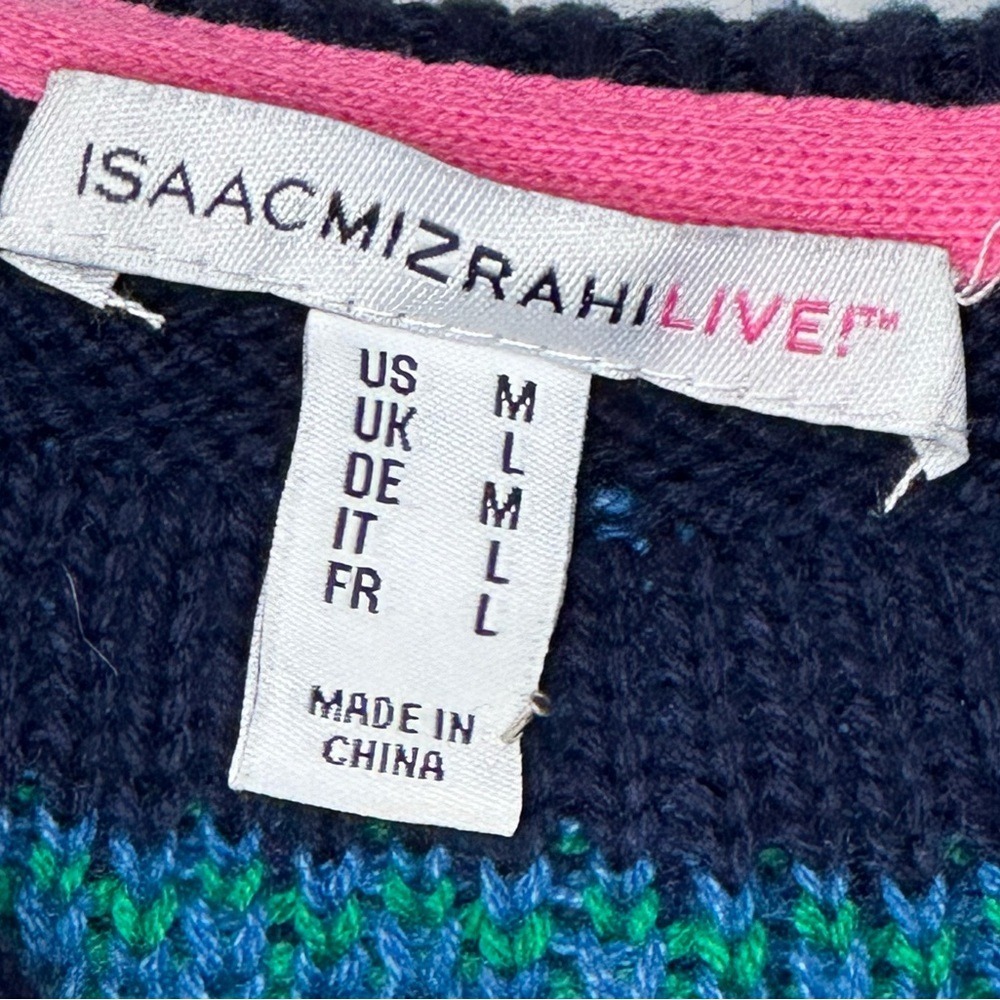Isaac Mizrahi Live Womens Navy Fair Isle Fringe Hem Mock Neck Tunic Sweater Sz M - Picture 4 of 6
